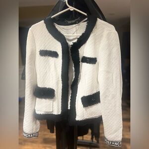 Chic White and Black Tweed Blazer